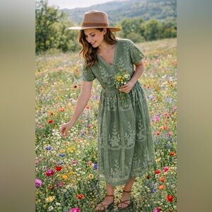 Elegant Green Embroidered Dress